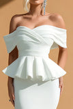 White Off the Shoulder Bodycon Midi Formal Dress With Ruffles