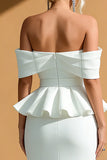 White Off the Shoulder Bodycon Midi Formal Dress With Ruffles