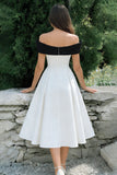 White A Line Off the Shoulder Midi Formal With Bow