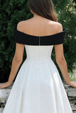 White A Line Off the Shoulder Midi Formal With Bow