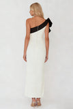 Black and White One Shoulder Sheath Long Formal Dress With Bow