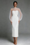 Ivory Strapless Sheath Sheer Long Sleeve Engagement Dress