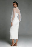 Ivory Strapless Sheath Sheer Long Sleeve Engagement Dress