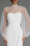 Ivory Strapless Sheath Sheer Long Sleeve Engagement Dress