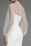 Ivory Strapless Sheath Sheer Long Sleeve Engagement Dress