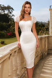 Corset Ivory Square Neck Bodycon Midi Engagement Dress