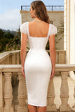 Corset Ivory Square Neck Bodycon Midi Engagement Dress
