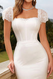 Corset Ivory Square Neck Bodycon Midi Engagement Dress