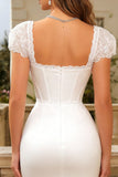 Corset Ivory Square Neck Bodycon Midi Engagement Dress