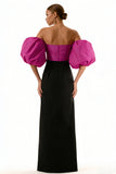 Black and Fuchsia Off the Shoulder Sheath Long Foraml Dress