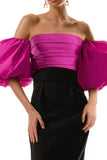 Black and Fuchsia Off the Shoulder Sheath Long Foraml Dress
