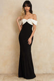 Black and White Off the Shoulder Mermaid Long Foraml Dress