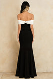 Black and White Off the Shoulder Mermaid Long Foraml Dress