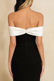 Black and White Off the Shoulder Mermaid Long Foraml Dress