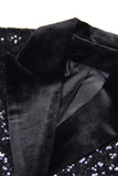 Sparkly Black Peak Lapel Women Blazer with Pockets