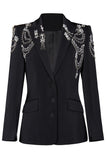 Sparkly Black Beaded Peaked Lapel Women Prom Blazer