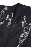 Sparkly Black Beaded Peaked Lapel Women Prom Blazer