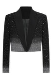 Peaked Lapel Long Sleeve Black Beaded Women Blazer