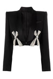 Sparkly Shawl Lapel Black Bowed Women Blazer