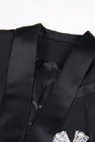 Sparkly Shawl Lapel Black Bowed Women Blazer