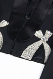 Sparkly Shawl Lapel Black Bowed Women Blazer