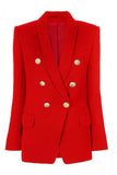 Red Shawl Lapel Double Breasted Women Blazer