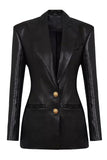 Black Peaked Lapel Slim Fit Single Breasted Women Blazer