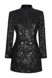 Sparkly Black Shawl Lapel Slim Fit Women Prom Blazer