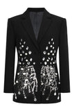 Sparkly Black Notched Lapel Beaded Women Prom Blazer