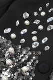 Sparkly Black Notched Lapel Beaded Women Prom Blazer