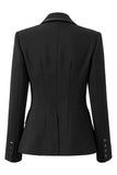 Black Beaded Notched Lapel Women Blazer with Pockets