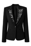 Sparkly Black Peaked Lapel Single Buckle Women Prom Blazer