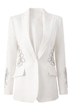 Peaked Lapel White Beaded Women Prom Blazer