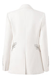 Peaked Lapel White Beaded Women Prom Blazer