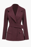 Burgundy Notched Lapel Slim Fit Women Blazer