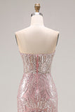 Sparkly Light Pink Strapless Long Prom Dress with Sequins