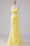 Strapless Mermaid Long Yellow Prom Dress