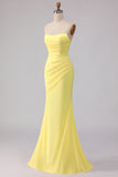 Strapless Mermaid Long Yellow Prom Dress