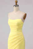 Strapless Mermaid Long Yellow Prom Dress