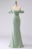 Sage Green Off the Shoulder Mermaid Long Bridesmaid Dress