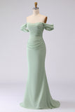 Sage Green Off the Shoulder Mermaid Long Bridesmaid Dress