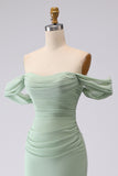 Sage Green Off the Shoulder Mermaid Long Bridesmaid Dress