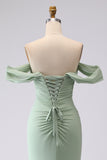 Sage Green Off the Shoulder Mermaid Long Bridesmaid Dress
