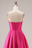 A Line Fuchsia Strapless Satin Long Prom Dress
