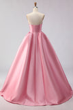 Satin Pink Sweetheart Ball Gown Long Prom Dress