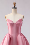 Satin Pink Sweetheart Ball Gown Long Prom Dress