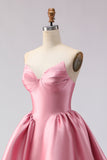 Satin Pink Sweetheart Ball Gown Long Prom Dress