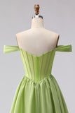 Off the Shoulder Green Corset A Line Long Prom Dress With Slit
