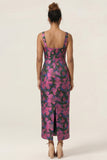 Lilac Flower Sheath Square Neck Ankle Length Wedding Guest Dress