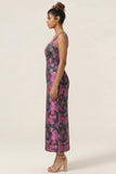 Lilac Flower Sheath Square Neck Ankle Length Wedding Guest Dress